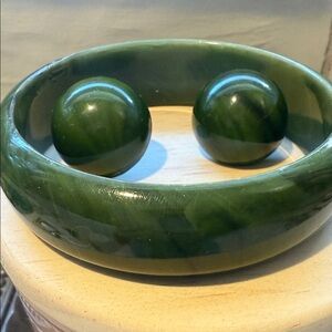 Green Jade Color Bangle and Earring set